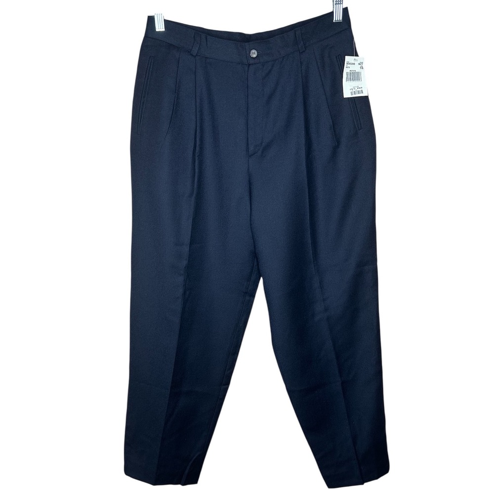 Parisian Signature NWT Vintage Navy Pleated Trousers Dress‎ Pants 100% Wool